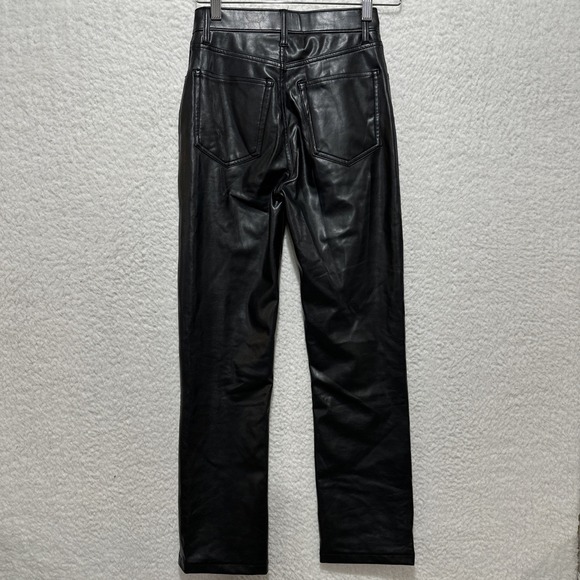 Abercrombie & Fitch Criss Cross 90s Straight High Rise Vegan Leather Black Pants - Picture 2 of 13